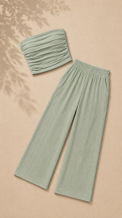 Setje dames in het olijfgroen, polyester – Nora Janne