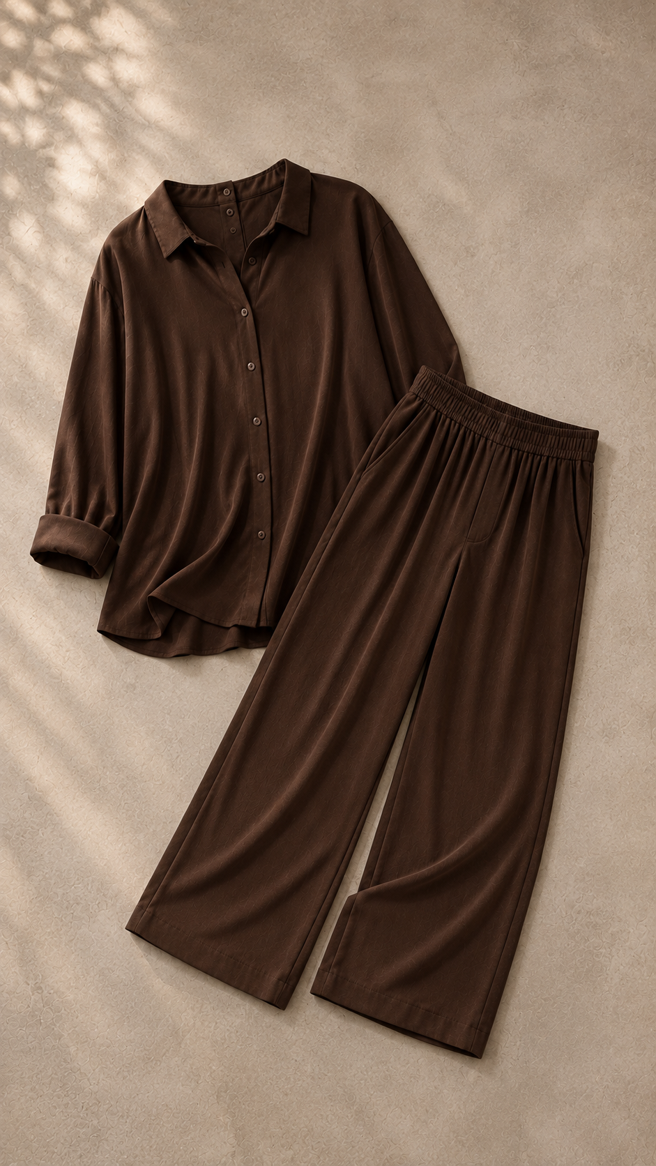 Setje dames in het cognacbruin, polyester – Nora Janne