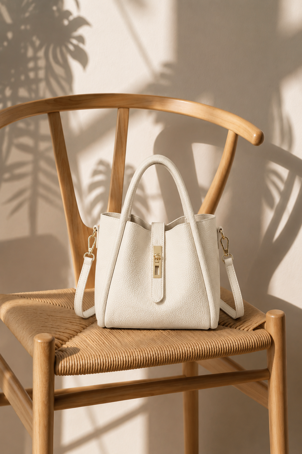 Handtas dames in het champagnebeige, kunstleer – Nora Janne