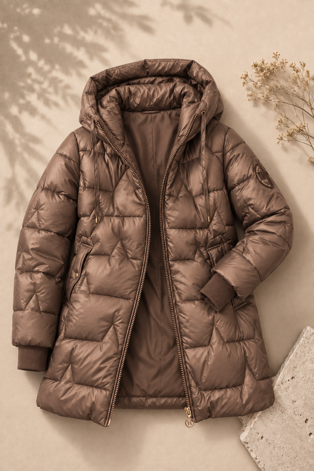 Winterjas dames in het kastanjebruin, gewatteerde polyester – Nora Janne
