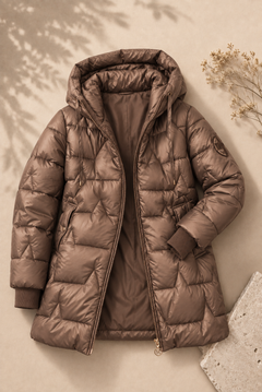 Winterjas dames in het kastanjebruin, gewatteerde polyester – Nora Janne