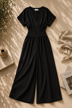 Jumpsuit dames in het nachtzwart, stretch polyester – Nora Janne
