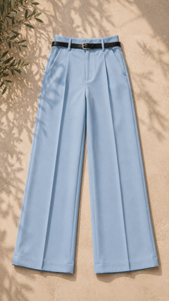 Broek dames in het hemelsblauw, stretch polyester – Nora Janne