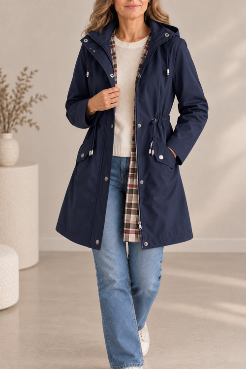 Manteau mi-long avec capuche et boutons-pression