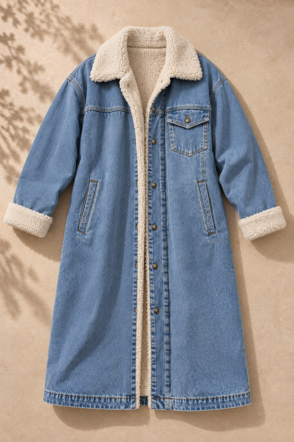 Longue veste en jean avec col en teddy