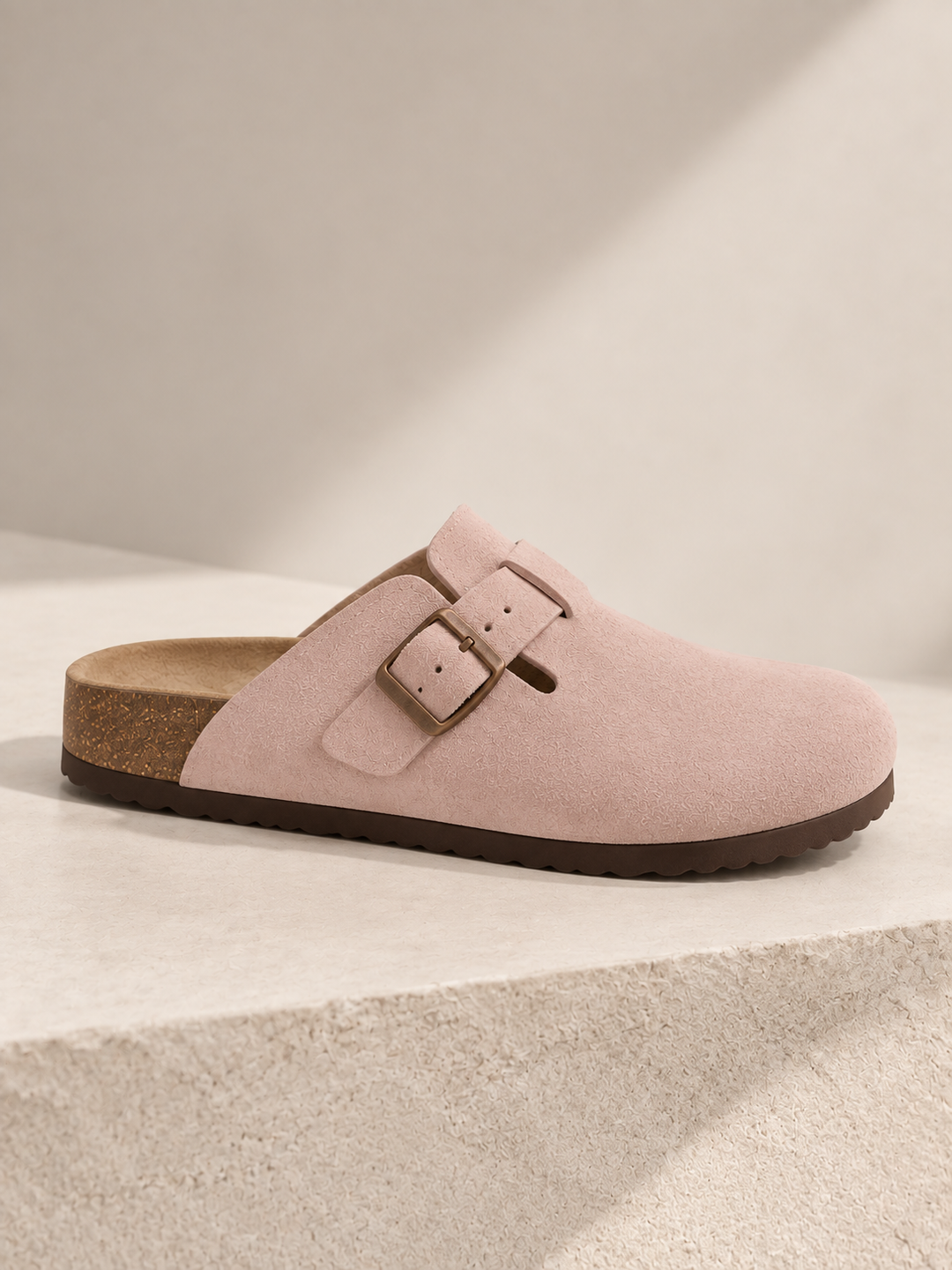 Suède clogs met kurken voetbed