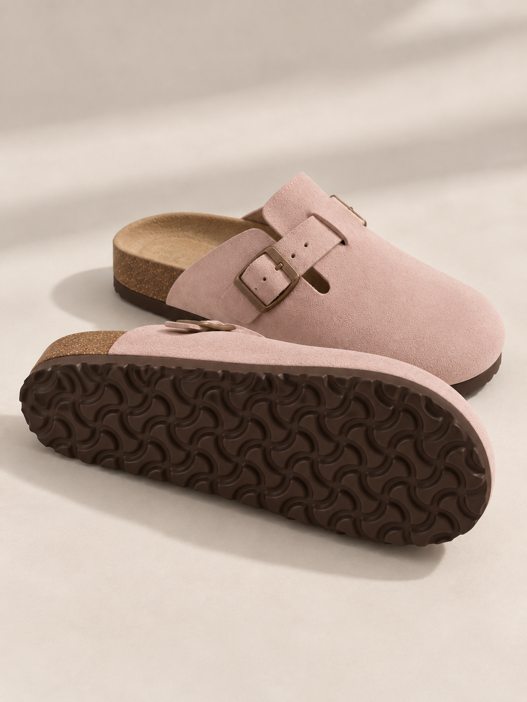 Suède clogs met kurken voetbed