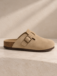 Suède clogs met kurken voetbed