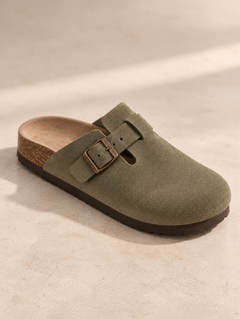 Suède clogs met kurken voetbed