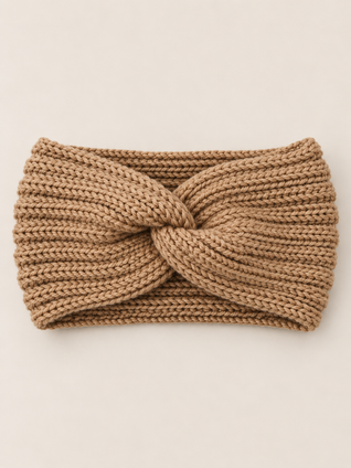 Knitted ear warmer with twisted knot