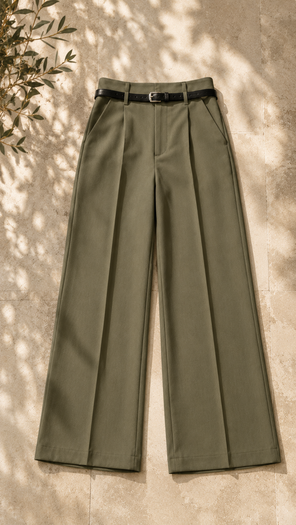Broek dames in het legergroen, stretch polyester – Nora Janne