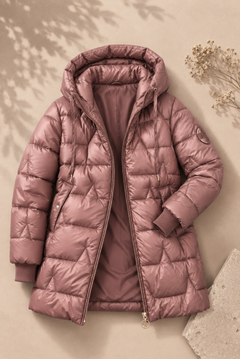 Winterjas dames in het poederroze, gewatteerde polyester – Nora Janne