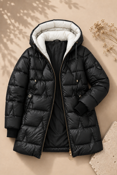 Winterjas dames in het ravenzwart, gewatteerde polyester – Nora Janne