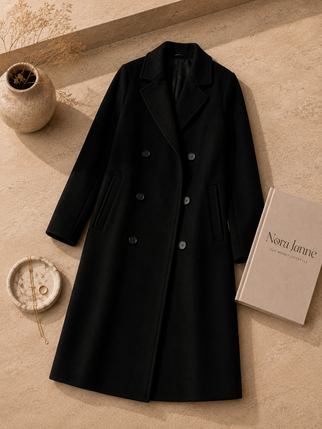 Jas dames in het nachtzwart, wol-look polyester – Nora Janne