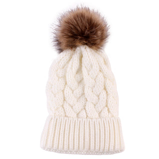 Cable-knit pompom beanie