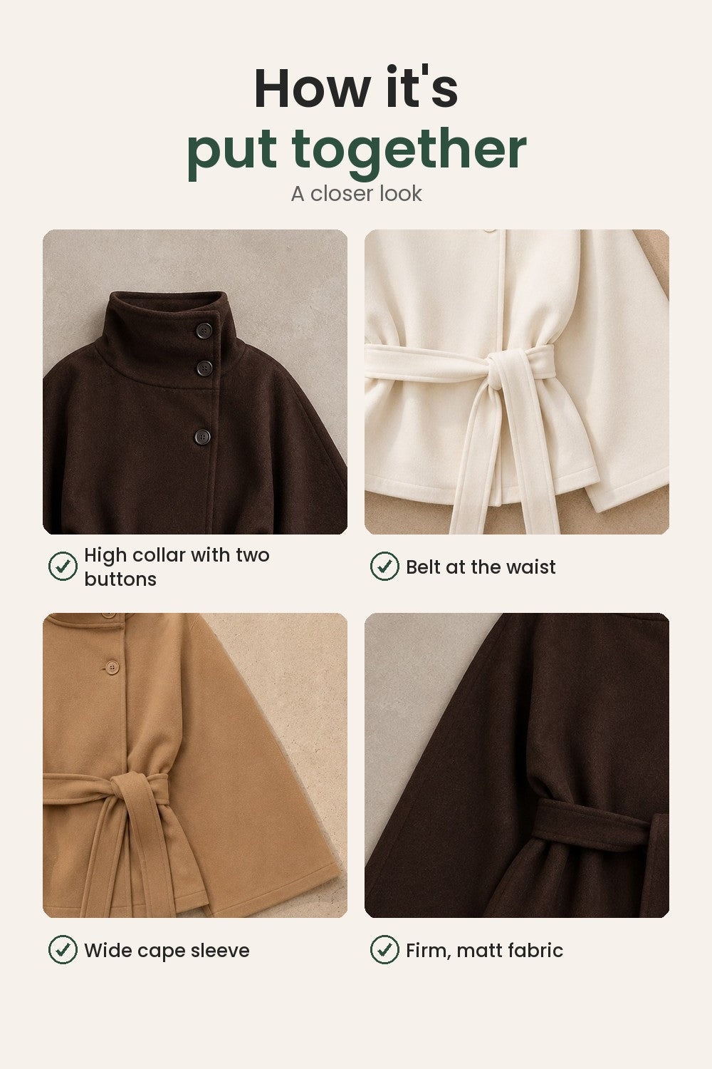 Cape coat with stand-up collar and belt – how it&