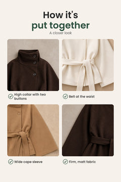 [en] Cape coat with stand-up collar and belt – how it&
