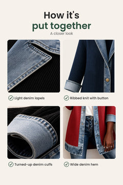 [en] Denim jacket with ribbed knit inserts – how it&