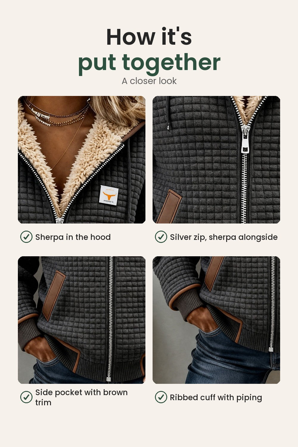 Padded jacket with hood and sherpa lining – how it&