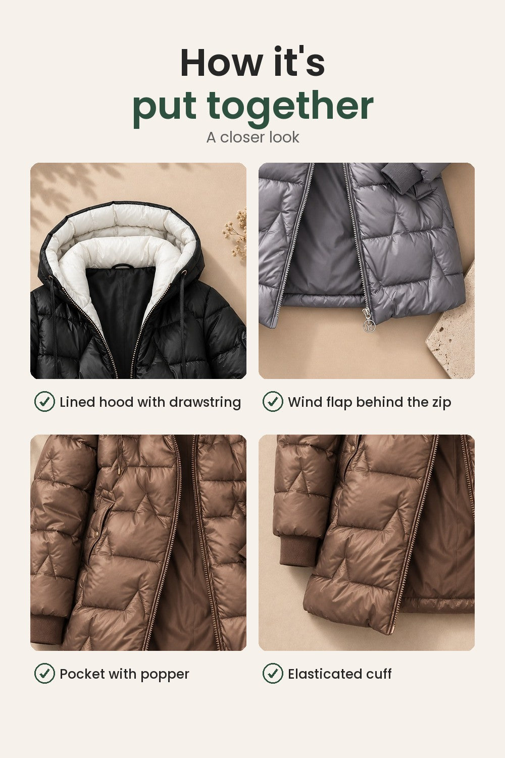 Lined winter coat with adjustable hood – how it&