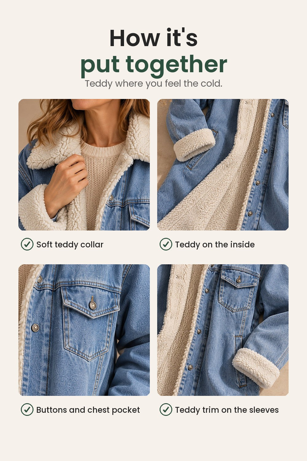 Long denim coat with teddy collar – how it&