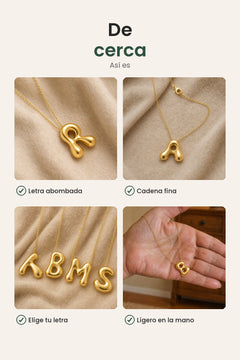 [es] Collar de letra con baño de oro de 18K – de cerca: letra abombada, cadena fina, elige tu letra
