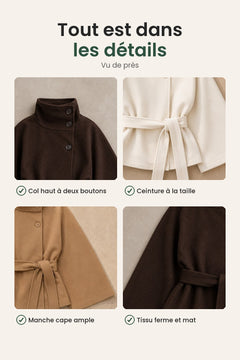 [fr] Cape à col montant et ceinture – tout est dans les détails : col haut à deux boutons, ceinture à la taille, manche cape ample, tissu ferme et mat