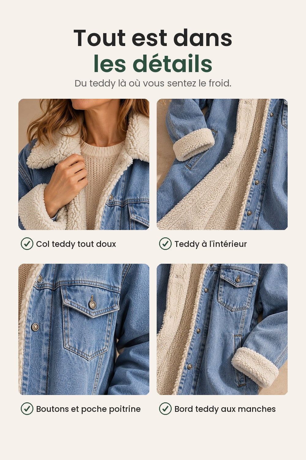 Longue veste en jean avec col en teddy – tout est dans les détails : col teddy tout doux, teddy à l&