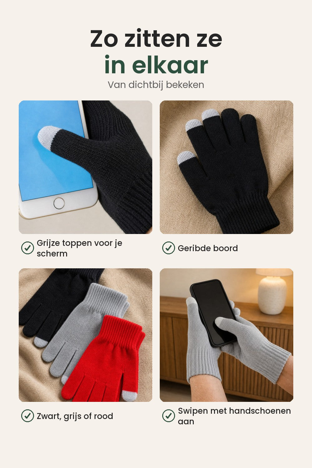 [nl] Gebreide handschoenen voor je touchscreen – zo zitten ze in elkaar: grijze toppen, geribde boord, drie kleuren