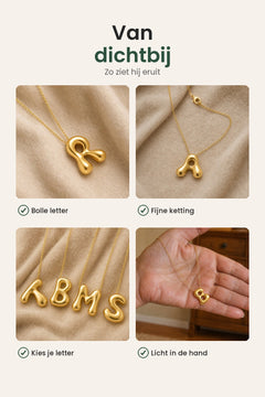 [nl] Letterketting met 18K-goudlaagje – van dichtbij: bolle letter, fijne ketting, kies je letter