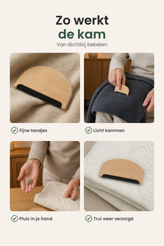 [nl] Houten pluizenkam voor truien en jassen – zo werkt de kam: fijne tandjes, licht kammen, pluis in je hand