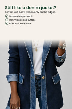 [en] Denim jacket with ribbed knit inserts – stiff like a denim jacket? Soft rib knit body