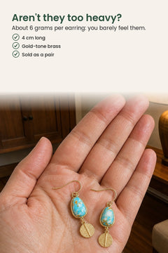 [en] Turquoise Drop Earrings with Gold-Tone Disc – aren&