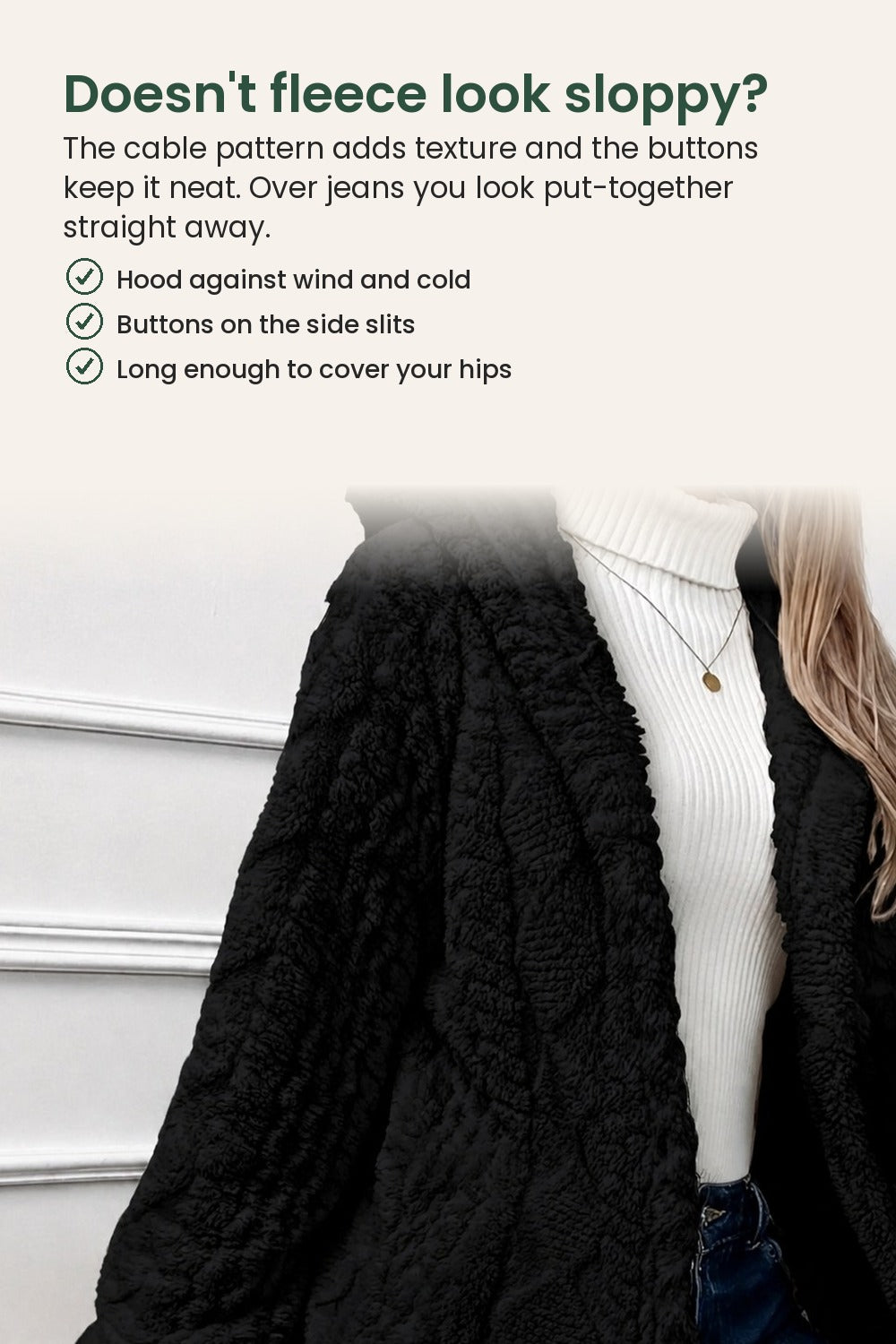 Plush hooded jacket with cable pattern – doesn&