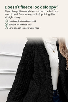[en] Plush hooded jacket with cable pattern – doesn&