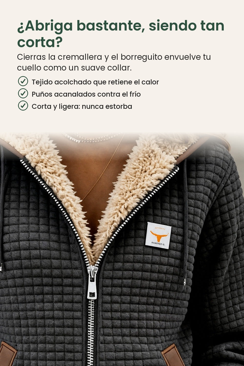 Abrigo acolchado con capucha y forro de borreguito – ¿Abriga bastante, siendo tan corta? Cierras la cremallera y el borreguito envuelve tu cuello como un suave collar