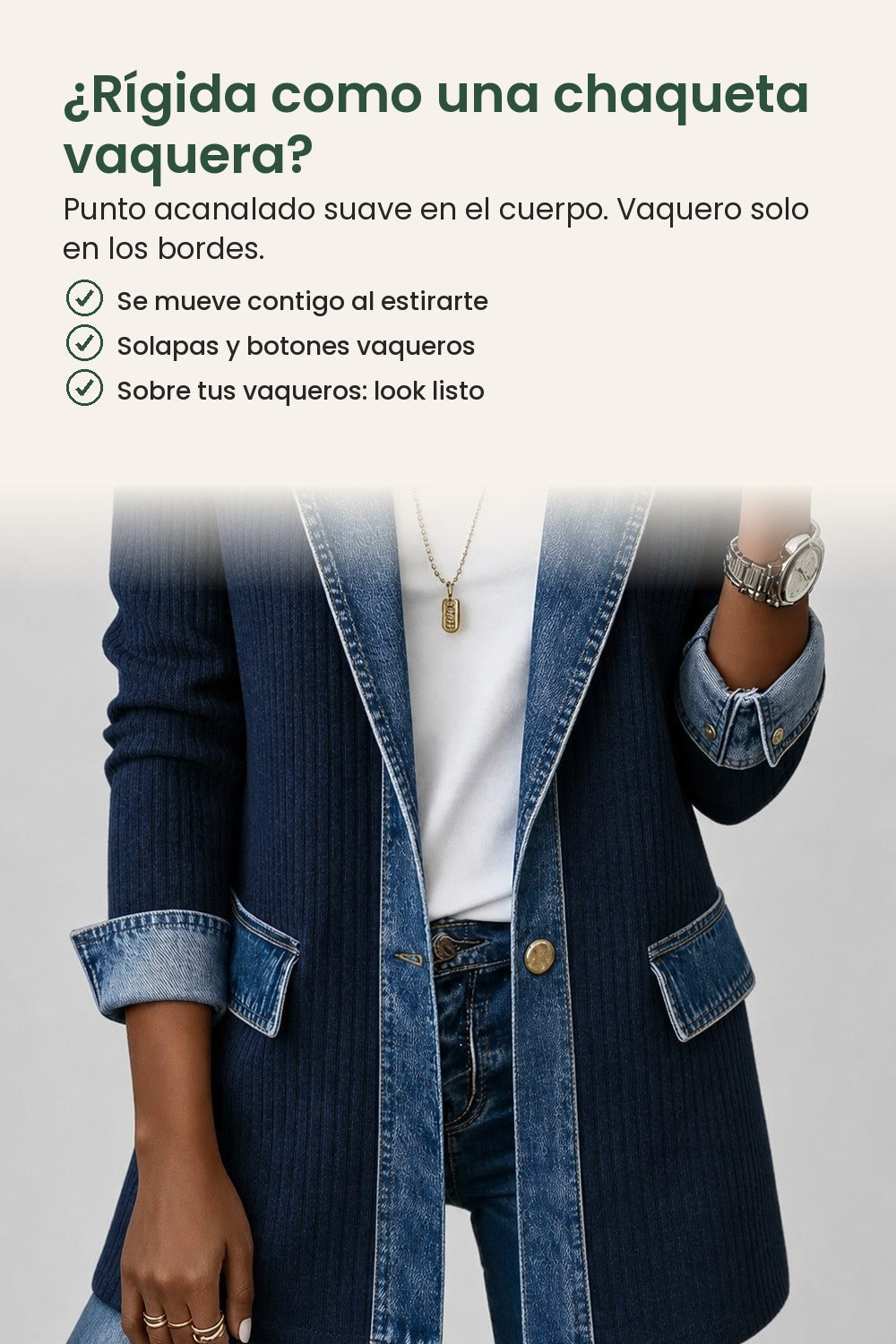 Chaqueta vaquera con paneles de punto acanalado – ¿Rígida como una chaqueta vaquera? Punto acanalado suave en el cuerpo