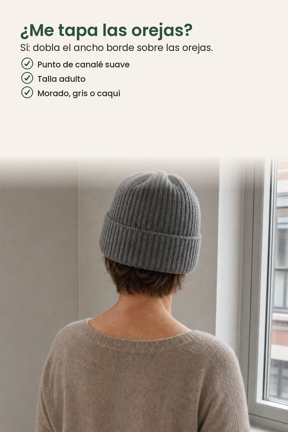 Gorro de punto liso – ¿Me tapa las orejas? Sí: dobla el ancho borde sobre las orejas