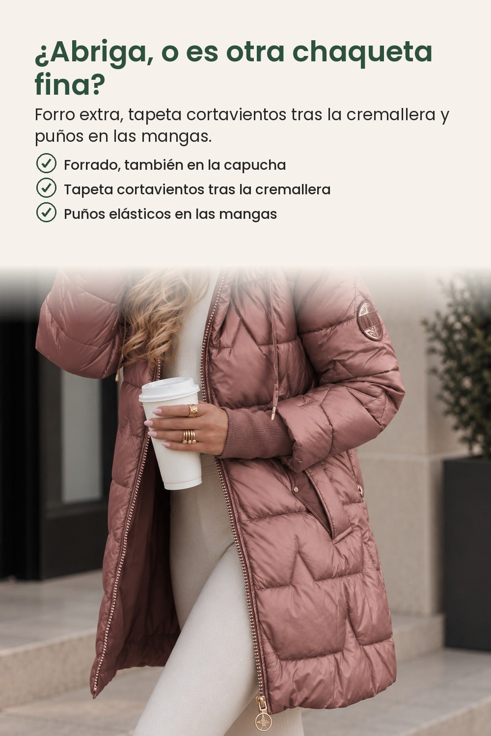 Abrigo de invierno forrado con capucha ajustable – ¿Abriga, o es otra chaqueta fina? Forro extra, tapeta cortavientos tras la cremallera y puños en las mangas