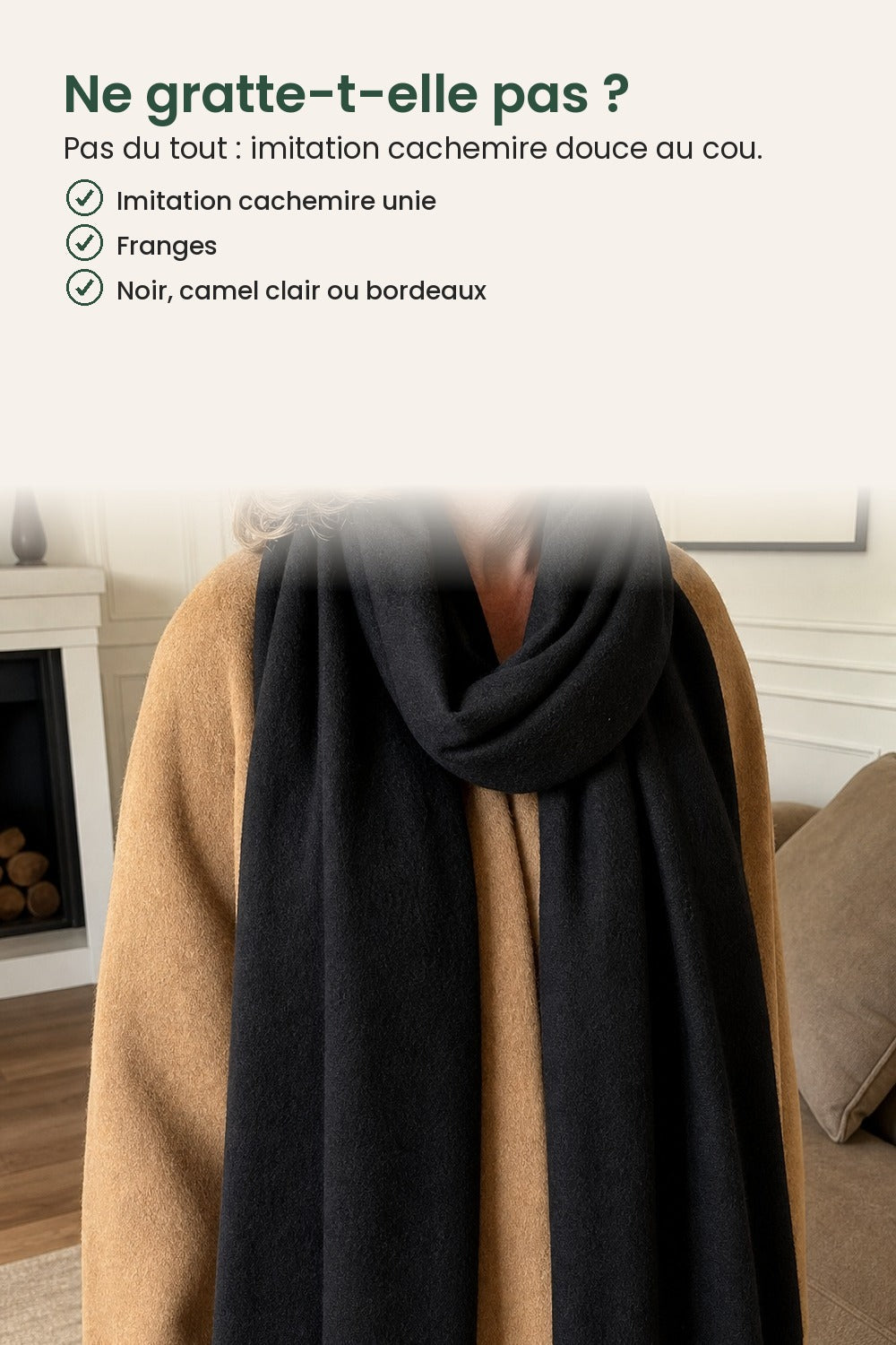 Écharpe douce à franges – ne gratte-t-elle pas ? Pas du tout : imitation cachemire douce au cou