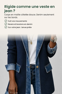 [fr] Veste en denim avec empiècements en maille côtelée – rigide comme une veste en jean ? Corps en maille côtelée douce
