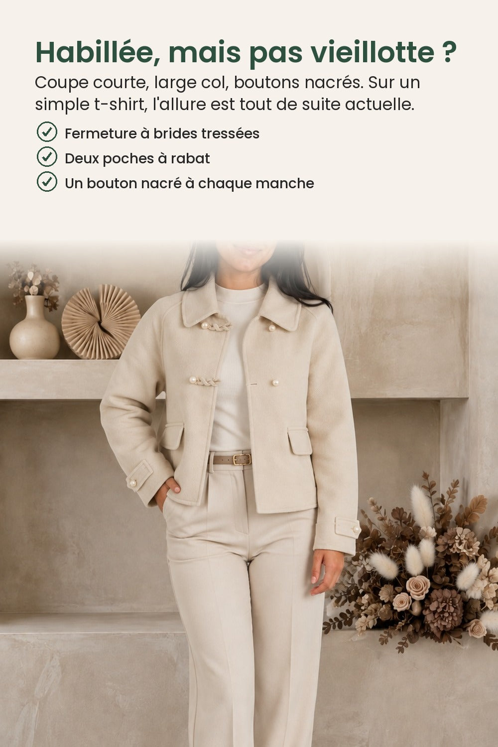 Gilet court avec boutons en perle et large col – habillée, mais pas vieillotte ? Coupe courte, large col, boutons nacrés