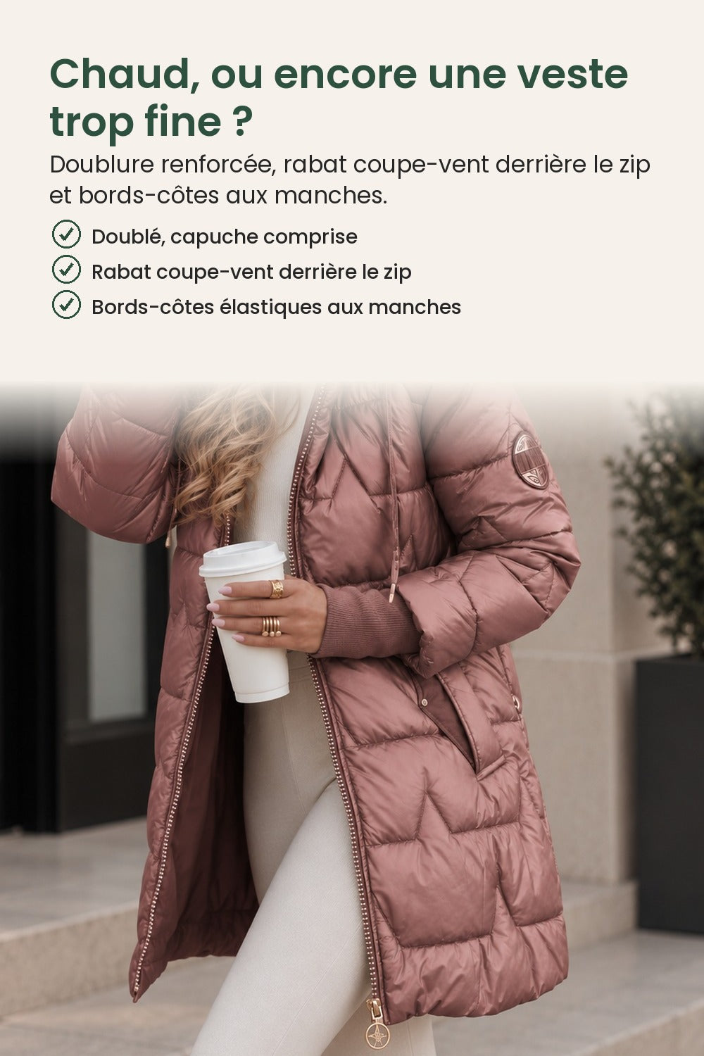 Manteau d’hiver doublé à capuche réglable – chaud, ou encore une veste trop fine ? Doublure renforcée, rabat coupe-vent derrière le zip et bords-côtes aux manches