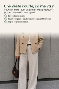 [fr] Veste courte avec col montant et double rangée de boutons – une veste courte, ça me va ? Courte et droite : avec un pantalon taille haute, vos jambes paraissent plus longues