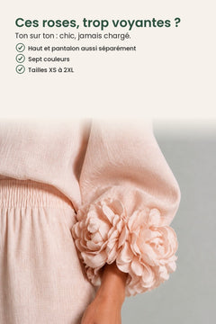 [fr] Ensemble deux pièces à poignets fleuris – ces roses, trop voyantes ? Ton sur ton, chic