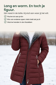 [nl] Lange gewatteerde winterjas – lang en warm, en toch je figuur: één naad in de taille