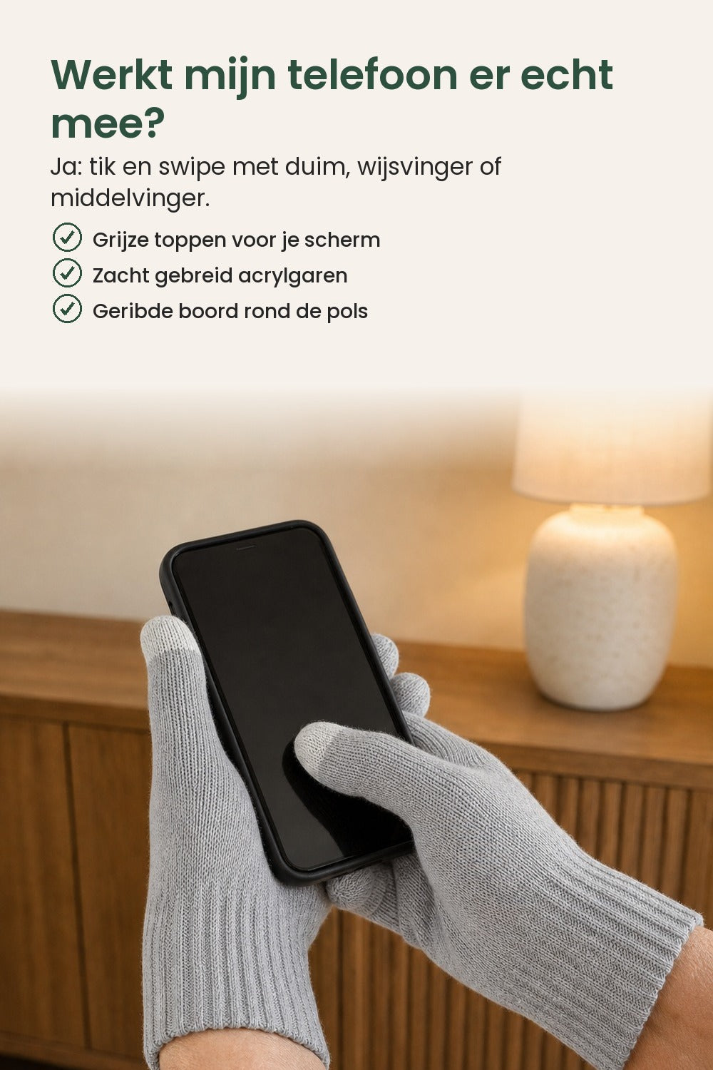 [nl] Gebreide handschoenen voor je touchscreen – werkt mijn telefoon er echt mee? Ja, met duim, wijsvinger of middelvinger