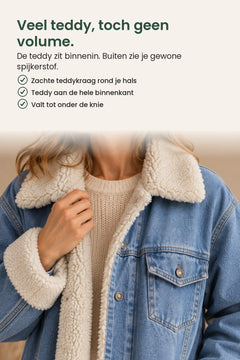 [nl] Lange spijkerjas met teddykraag – veel teddy, toch geen volume: de teddy zit binnenin