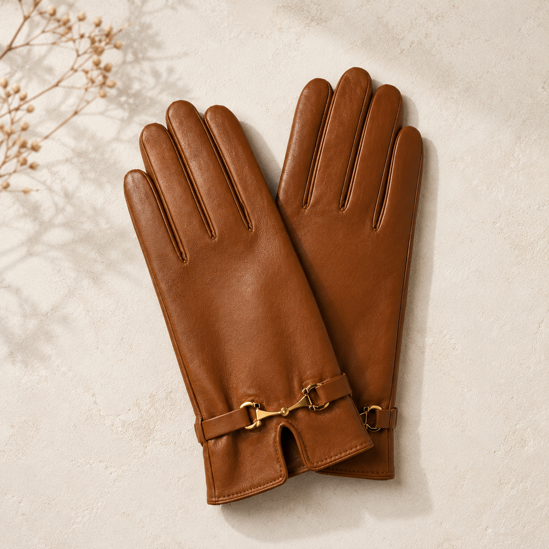 Handschoenen dames in het cognacbruin, imitatiesuède – Nora Janne