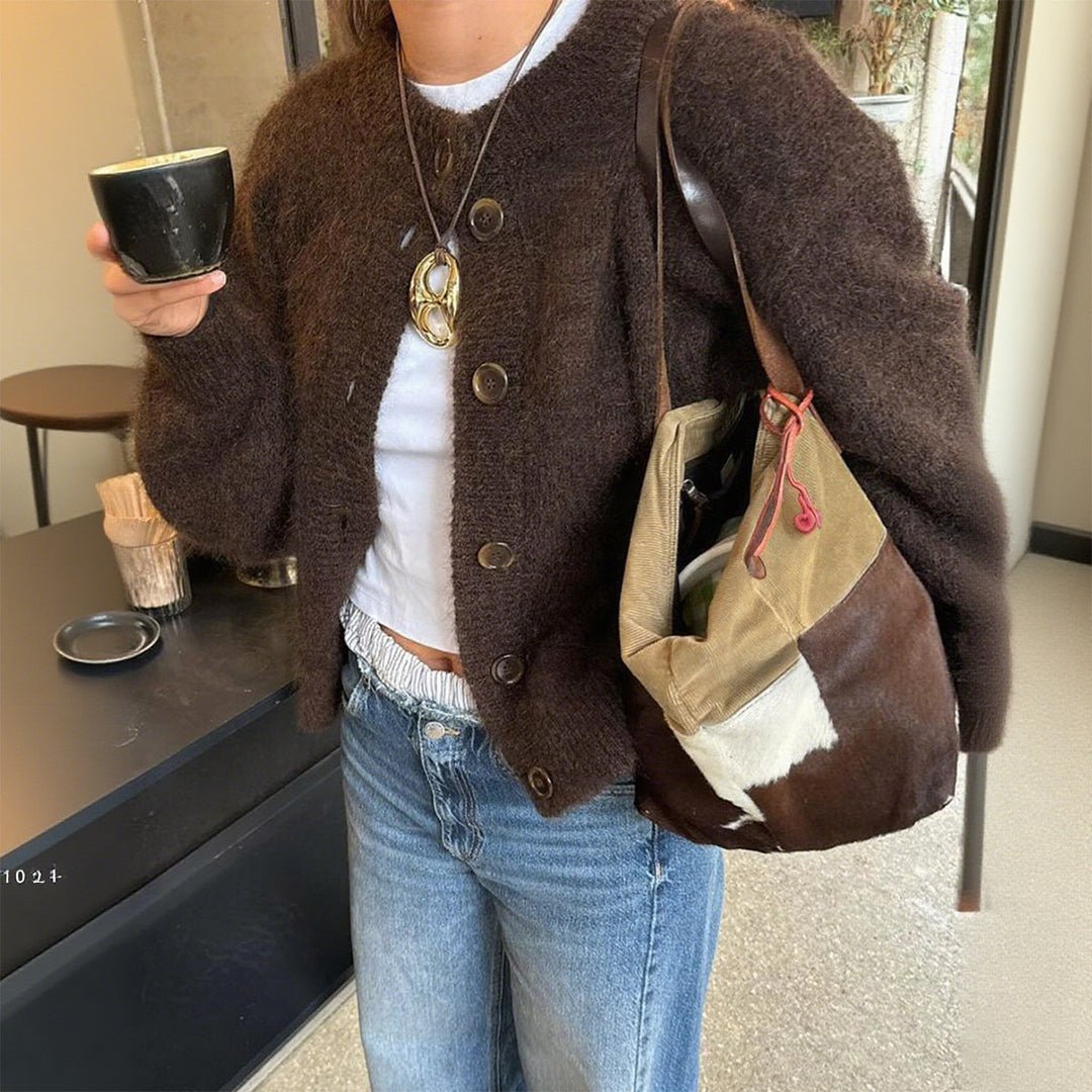 Vestje dames in het cognacbruin, wol-look polyester – Nora Janne